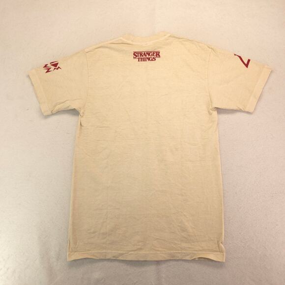 Stranger Things Surfer Bros Pizza Crew Neck Graphic T Shirt Mens Size S Tan - Picture 9 of 9